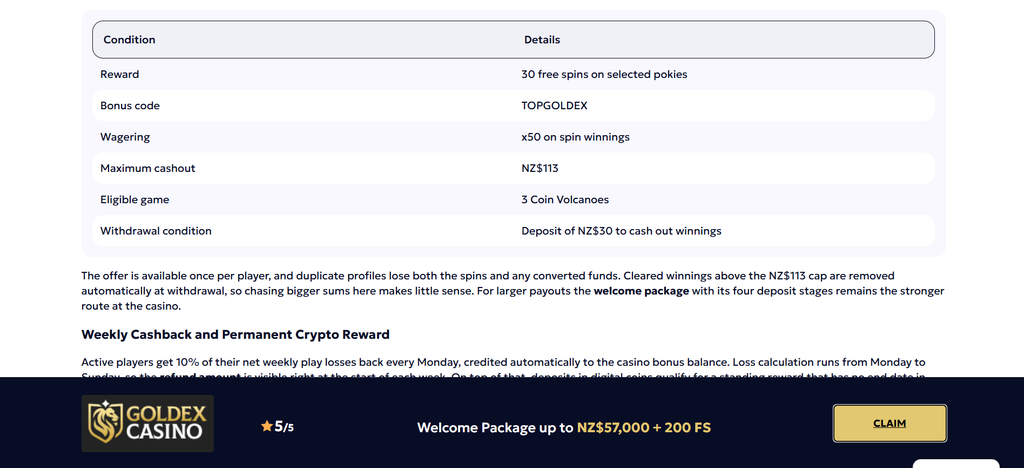 Goldex Casino screen where the two eligible titles are selected